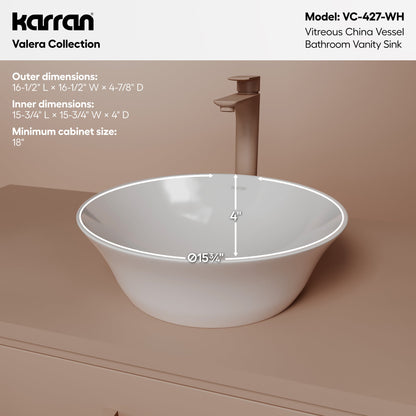 16" Vessel Vitreous China Bathroom Sink In White