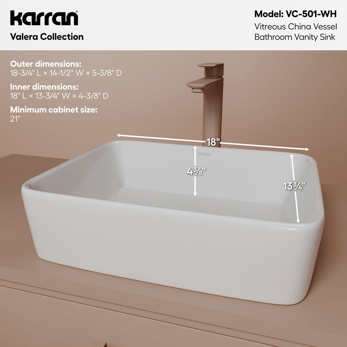 18" Vessel Vitreous China Bathroom Sink In White