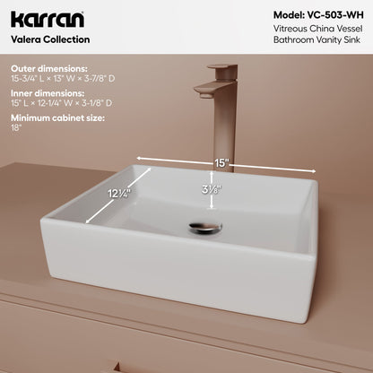 15" Vessel Vitreous China Bathroom Sink In White