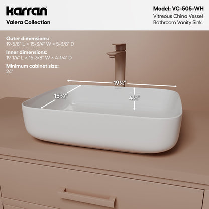 20" Vessel Vitreous China Bathroom Sink In White