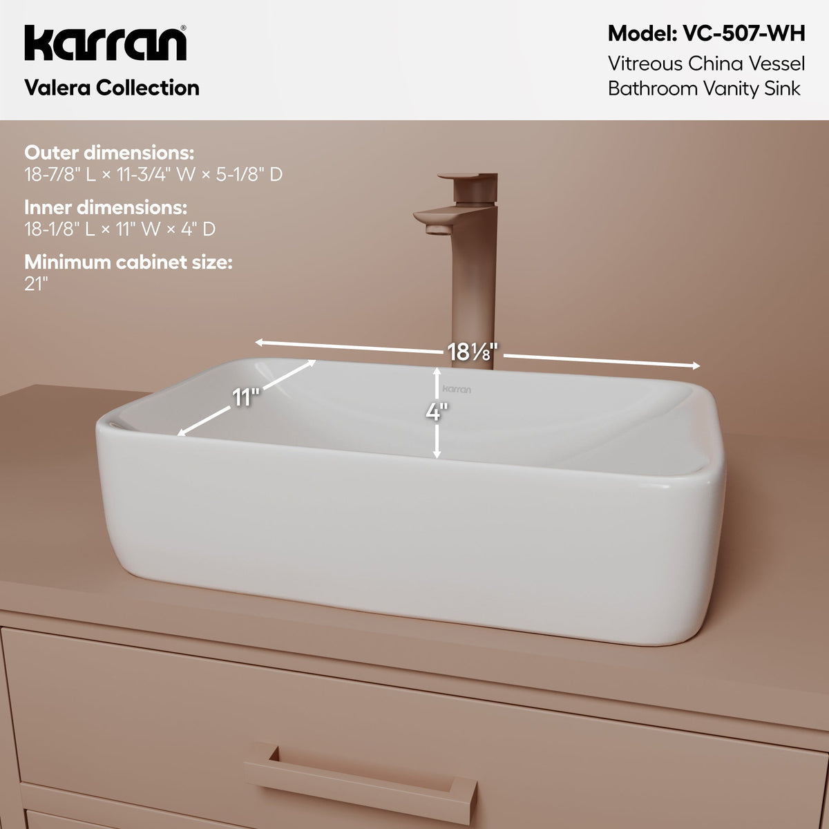 19" Vessel Vitreous China Bathroom Sink In White