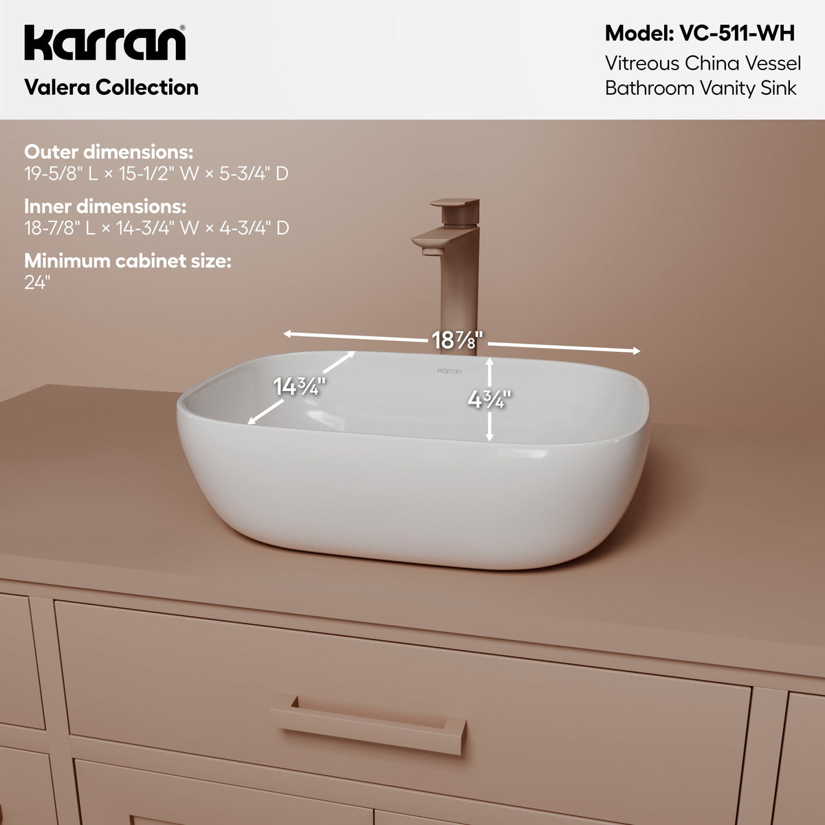 19" Vessel Vitreous China Bathroom Sink In White