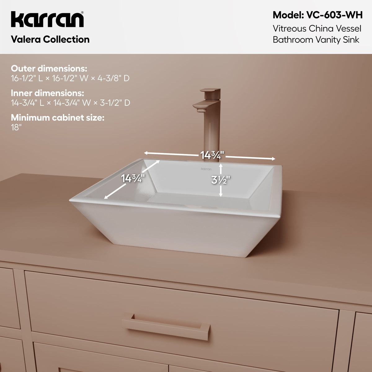 16" Vessel Vitreous China Bathroom Sink In White