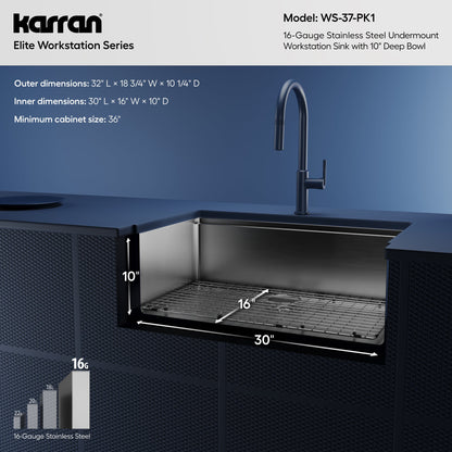 32" Undermount Large Single Bowl Stainless Steel Workstation Kitchen Sink