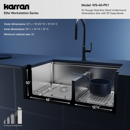 32" Undermount Double Offset Bowl Stainless Steel Workstation Kitchen Sink