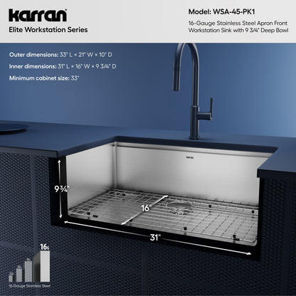 33" Farmhouse Large Single Bowl Stainless Steel Workstation Kitchen Sink