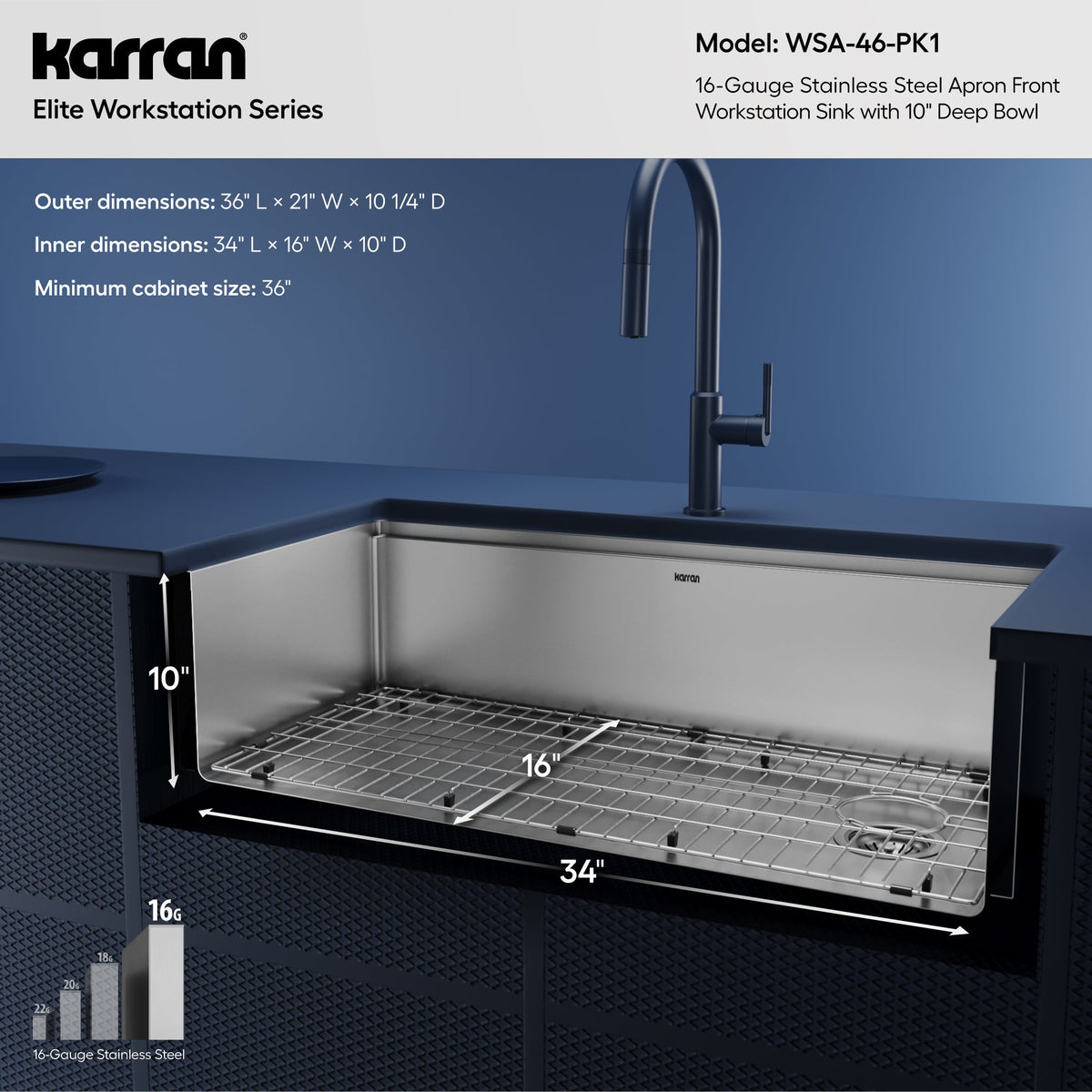 36" Farmhouse Large Single Bowl Stainless Steel Workstation Kitchen Sink