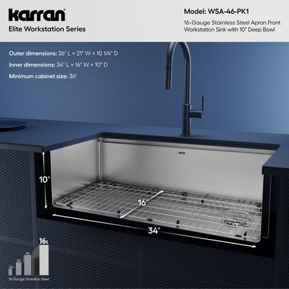 36" Farmhouse Large Single Bowl Stainless Steel Workstation Kitchen Sink