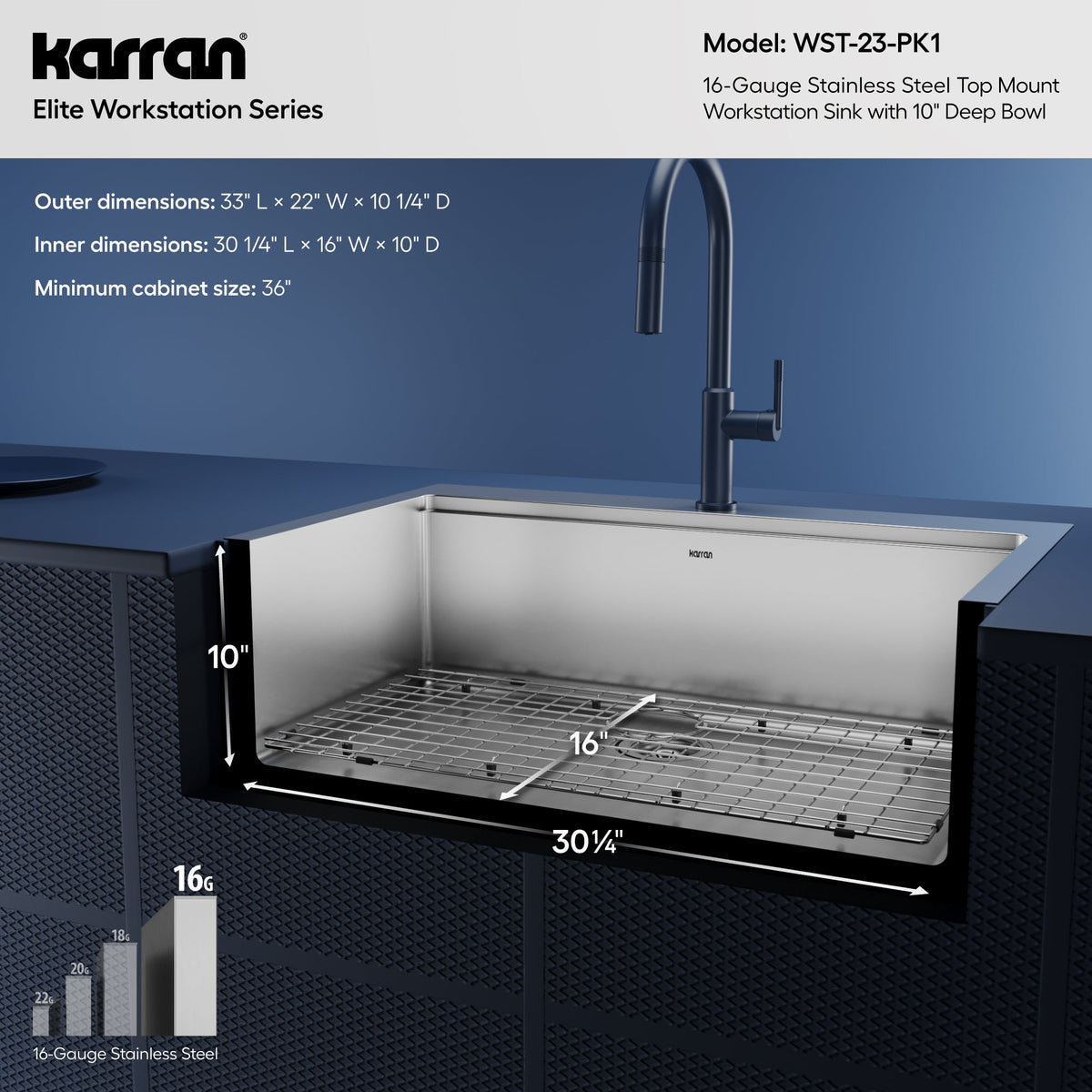 33" Top Mount Large Single Bowl Stainless Steel Workstation Kitchen Sink
