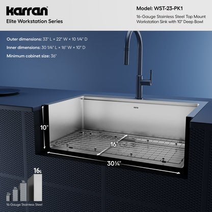 33" Top Mount Large Single Bowl Stainless Steel Workstation Kitchen Sink