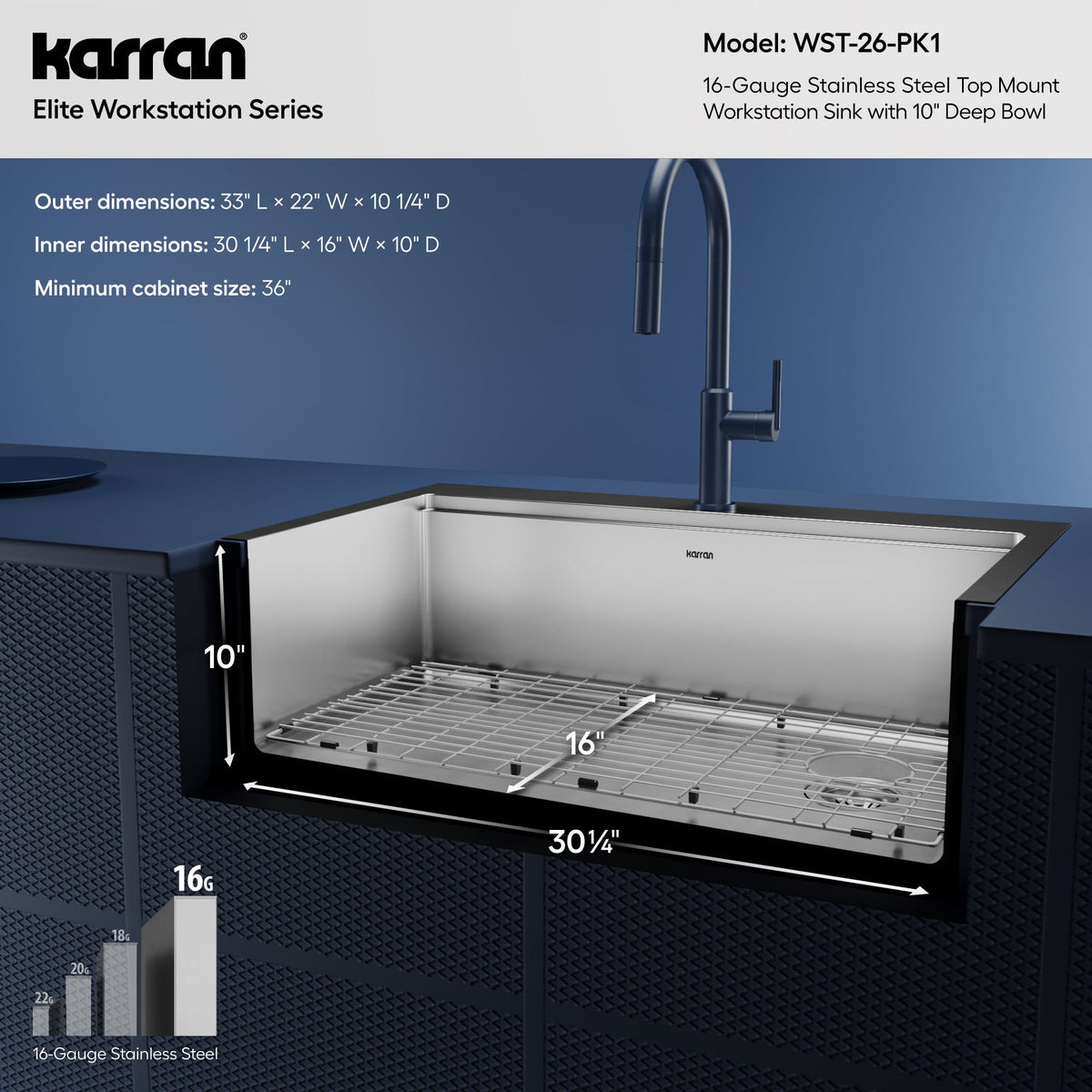 33" Top Mount Large Single Bowl Stainless Steel Workstation Kitchen Sink