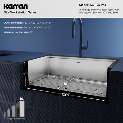 33" Top Mount Large Single Bowl Stainless Steel Workstation Kitchen Sink