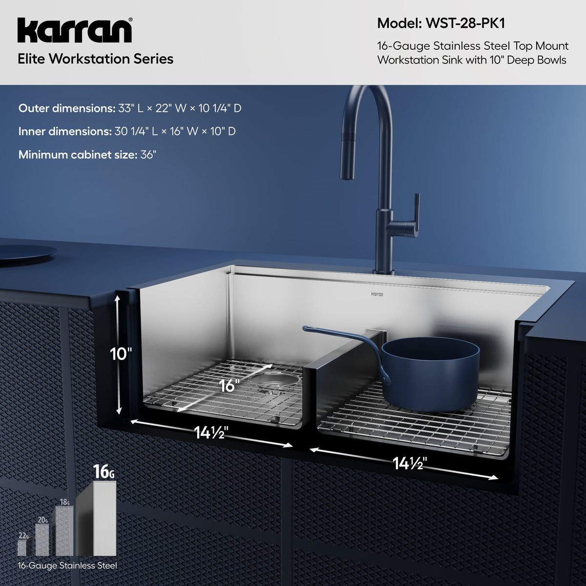 33" Top Mount Double Equal Bowl Stainless Steel Workstation Kitchen Sink