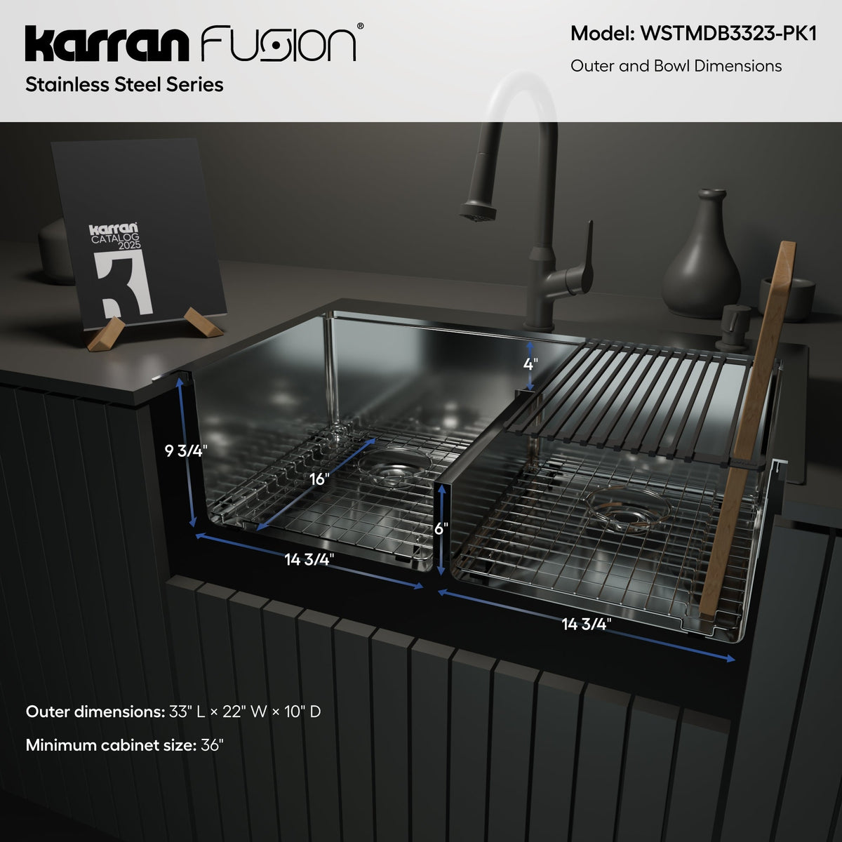 Fusion 33" Top Mount Workstation 16 Gauge Double Bowl Stainless Steel Sink with Accessories