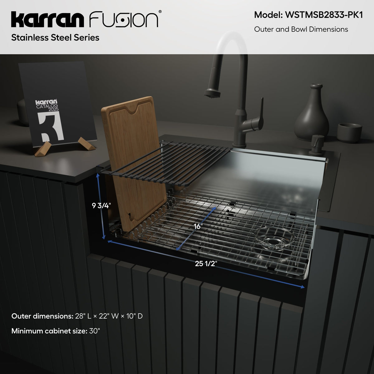 Fusion 28" Top Mount Workstation 16 Gauge Single Bowl Stainless Steel Sink with Accessories
