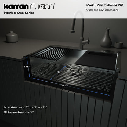 Fusion 33" Top Mount Workstation 18 Gauge Single Bowl Stainless Steel Sink with Accessories