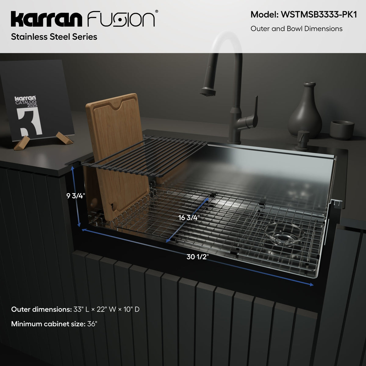 Fusion 33" Top Mount Workstation 16 Gauge Single Bowl Stainless Steel Sink with Accessories