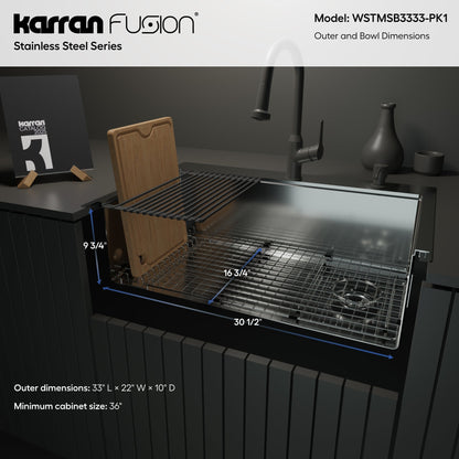 Fusion 33" Top Mount Workstation 16 Gauge Single Bowl Stainless Steel Sink with Accessories