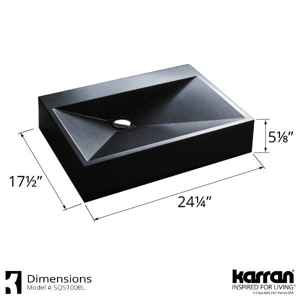 24-1/4" Vessel Quartz Composite Bathroom Sink In Black