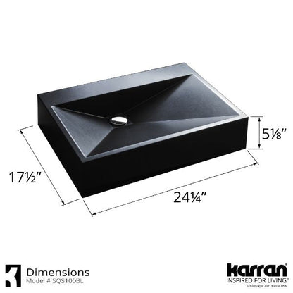 24-1/4" Vessel Quartz Composite Bathroom Sink In Black