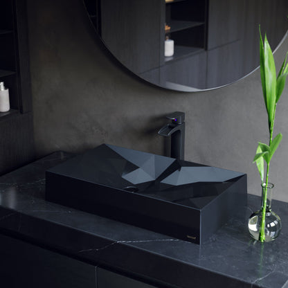 28-1/8" Vessel Quartz Composite Bathroom Sink In Black