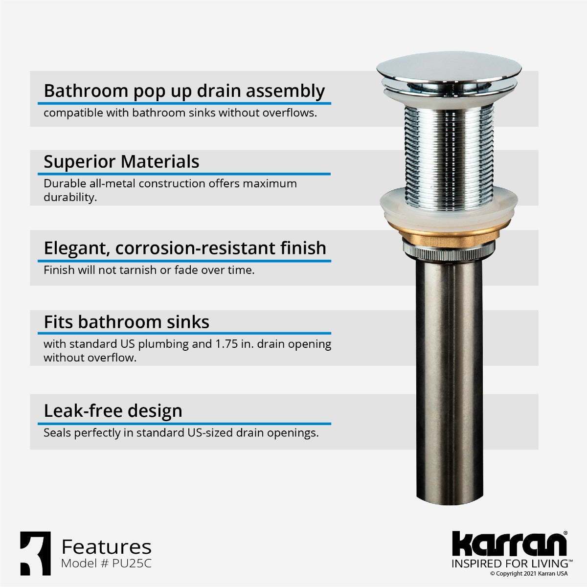 Pop-Up Bathroom Sink Drain In Stainless Steel