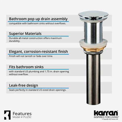 Pop-Up Bathroom Sink Drain In Stainless Steel