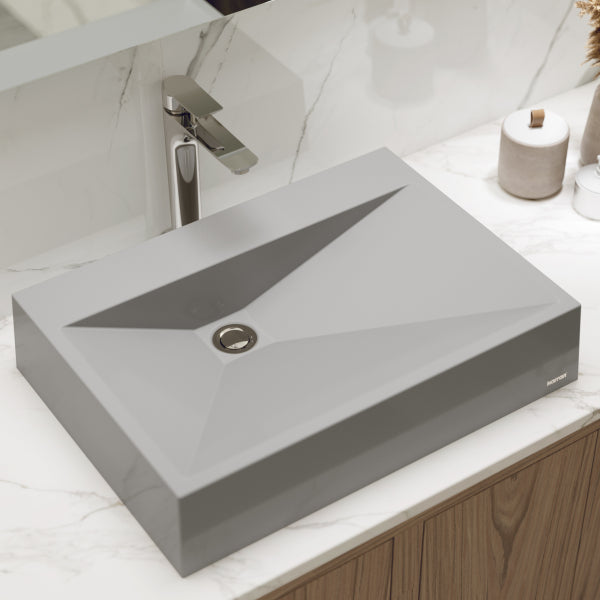 24-1/4" Vessel Quartz Composite Bathroom Sink In Grey