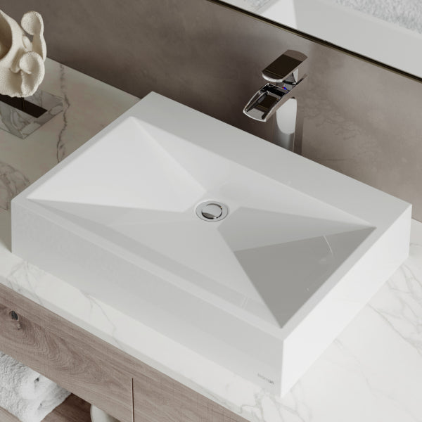 24-1/4" Vessel Quartz Composite Bathroom Sink In White