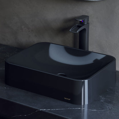 21-1/2" Vessel Quartz Composite Bathroom Sink In Black