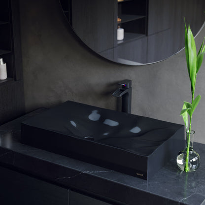 32-1/8" Vessel Quartz Composite Bathroom Sink In Black