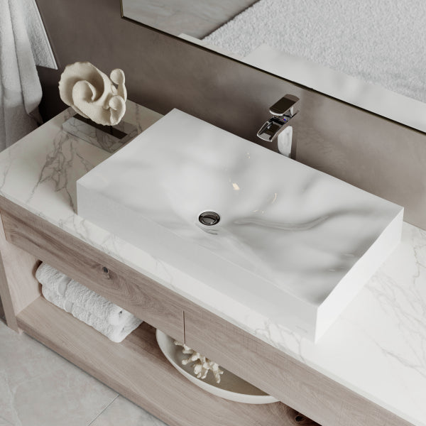 32-1/8" Vessel Quartz Composite Bathroom Sink In White