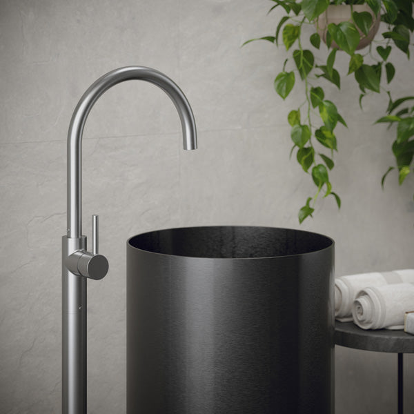 15" Pedestal Stainless Steel Bathroom Sink In Gunmetal Grey