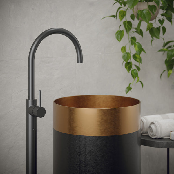 15" Pedestal Stainless Steel Bathroom Sink In Brushed Copper & Gunmetal Grey