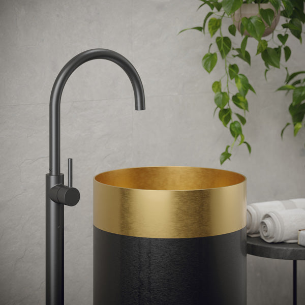 15" Pedestal Stainless Steel Bathroom Sink In Gold & Gunmetal Grey