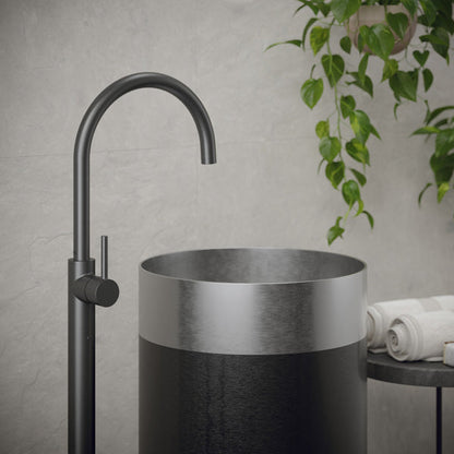 15" Pedestal Stainless Steel Bathroom Sink In Stainless Steel & Gunmetal Grey