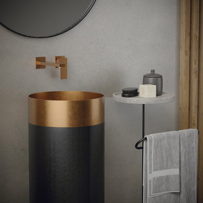 15" Pedestal Stainless Steel Bathroom Sink In Brushed Copper & Gunmetal Grey