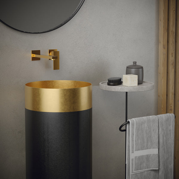 15" Pedestal Stainless Steel Bathroom Sink In Gold & Gunmetal Grey