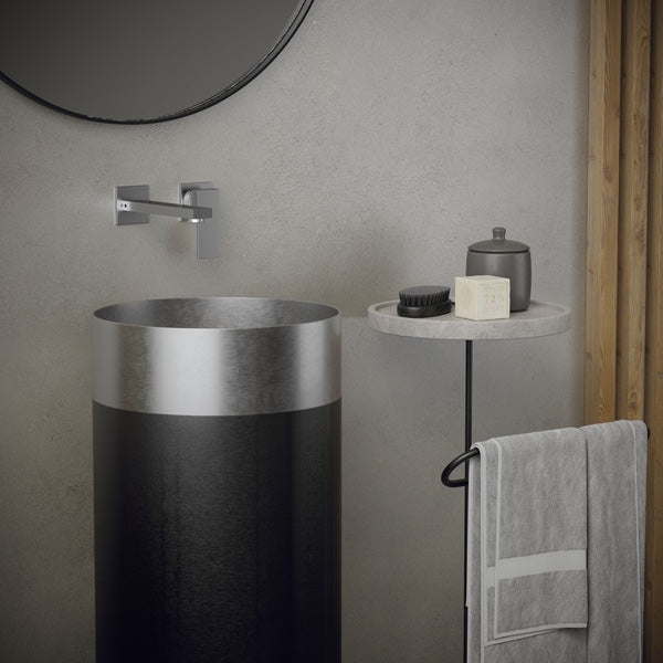 15" Pedestal Stainless Steel Bathroom Sink In Stainless Steel & Gunmetal Grey
