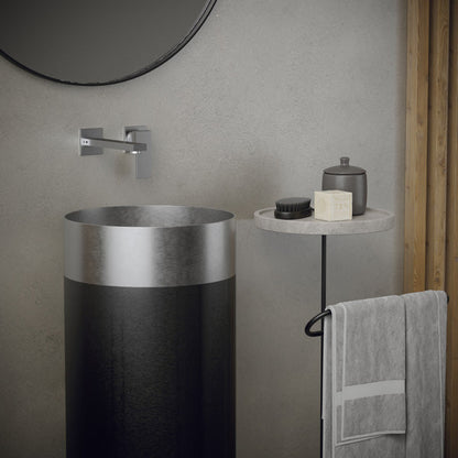 15" Pedestal Stainless Steel Bathroom Sink In Stainless Steel & Gunmetal Grey