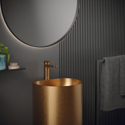 16-1/2" Pedestal Stainless Steel Bathroom Sink In Brushed Copper