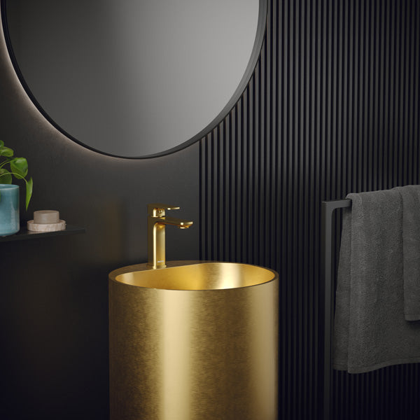 16-1/2" Pedestal Stainless Steel Bathroom Sink In Gold
