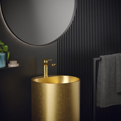 16-1/2" Pedestal Stainless Steel Bathroom Sink In Gold