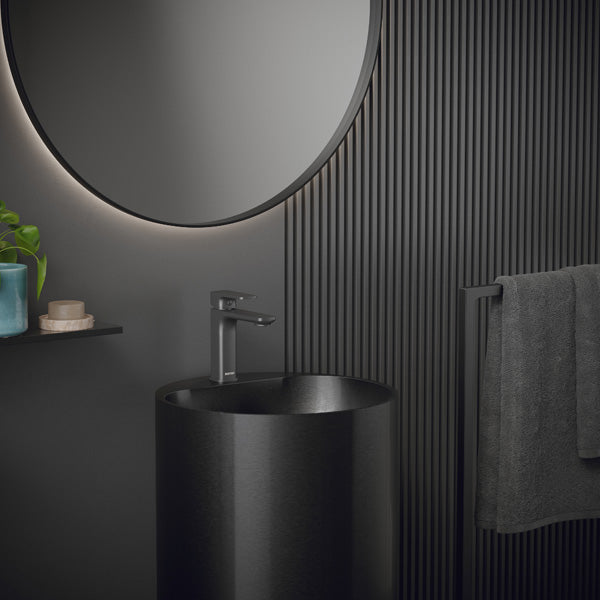 16-1/2" Pedestal Stainless Steel Bathroom Sink In Gunmetal Grey