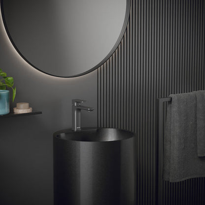 16-1/2" Pedestal Stainless Steel Bathroom Sink In Gunmetal Grey