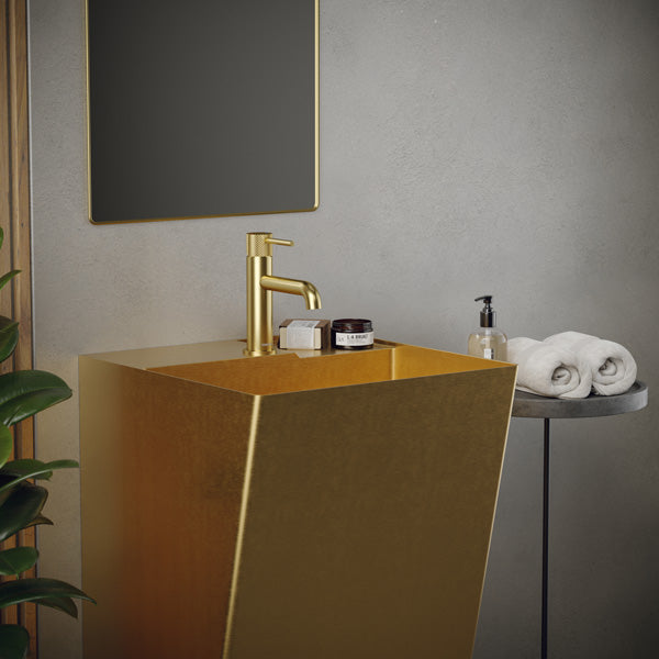 19-3/4" Pedestal Stainless Steel Bathroom Sink In Gold