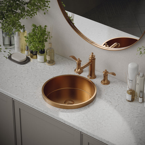 15" Top Mount Stainless Steel Bathroom Sink In Brushed Copper