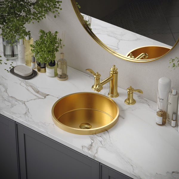 15" Top Mount Stainless Steel Bathroom Sink In Gold