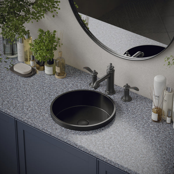15" Top Mount Stainless Steel Bathroom Sink In Gunmetal Grey