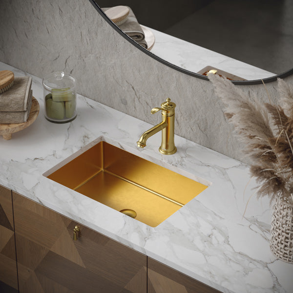 21-5/8" Undermount Stainless Steel Bathroom Sink In Gold